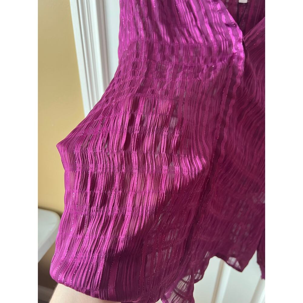 NEW Chico's Split Neck Crinkle Blouse Magenta Purple Shimmer Long Sleeve Sz 16 - Picture 13 of 16